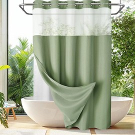 No Hook Shower Curtain with Snap in Liner Set Less Time Sage Green Waffle Shower Curtain for Bathroom Light Eye - Color: green, Size: 75"L x 72"W