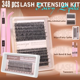 Geeneiya Manga Lash Clusters Kit Fairy Cluster Eyelash Extensions Kit 40D+50D Lash Extension Kit 8-18MM Wispy D Curl Anime Individual Lashes Kit with Lash Bond and Seal for Beginners by Geeneiya