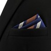 S&W SHLAX&WING Men's Striped Pocket Square, Navy Blue, White, Brown,