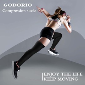 GODORIO 2Pairs 20-30mmHg Thigh High Compression Stockings, Closed Toe Thigh High Compression Socks for Women, Medical Compression Stockings for Varicose Veins, Swelling, Pregnant, Teacher, Doctor