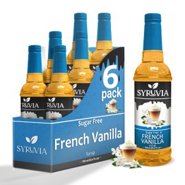 Sugar-Free French Vanilla Syrup by Syruvia 6-Pack, 25.4 fl oz, Wholesale Coffee Syrup Shops, Cafes, Baristas, Bistros, & Beverage Bars, Bulk Kosher & Gluten-Free