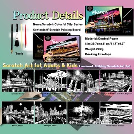 Scratch Painting Art Paper - Scratch Art for Adults & Teens: Premium DIY Craft Kit with Tools - Creative Adult& Teens Crafts for Home Decor & Stress Relief（Asia Series） A4-DESINIK