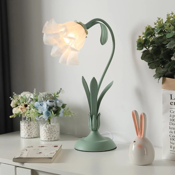 Unbranded Table Lamp Flower Lily Shaped Glass Green Desk Light