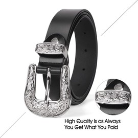 JASGOOD - Cinturones de piel para mujer, diseño clásico occidental, cinturón negro para pantalones y jeans, Hebilla G-shinning, Fit Size 28"-31"