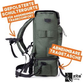 Zite Fishing Backpack with Rod Holders and Removable Cooling Compartment - Fishing Bag 55 x 30 cm Padded Shoulder Straps - Spin Fishing & Seat Fishing, Green, Casual