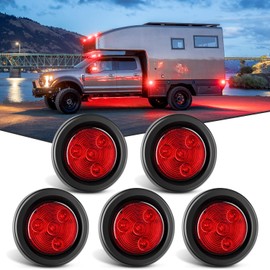 Nilight 5PCS Red Round Trailer LED Marker Clearance Light 4 LED Flush Mount with Plug Grommet Pigtail Hardwired for Trailer Truck RV, 2 Years Warranty (TL-19)