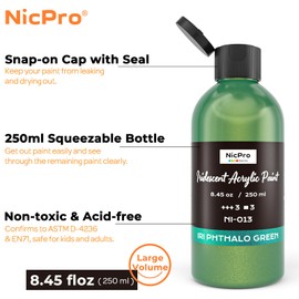 Nicpro Iridescent Green Acrylic Paint, 8.45oz / 250ml Large Bottle Green Metallic Acrylic Paint, Color Shifting & Non-Toxic Art Painting Supplies For Craft Canvas Fabric Rock Wood Ceramic Metal