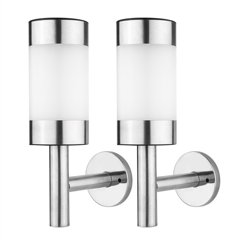 2Pcs Stainless Steel LED Solar Power Wall Mount Light Outdoor