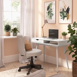 Bush Furniture Nora 40W Writing Desk in Pure White | Computer Table for Home Office Workspace or Entryway