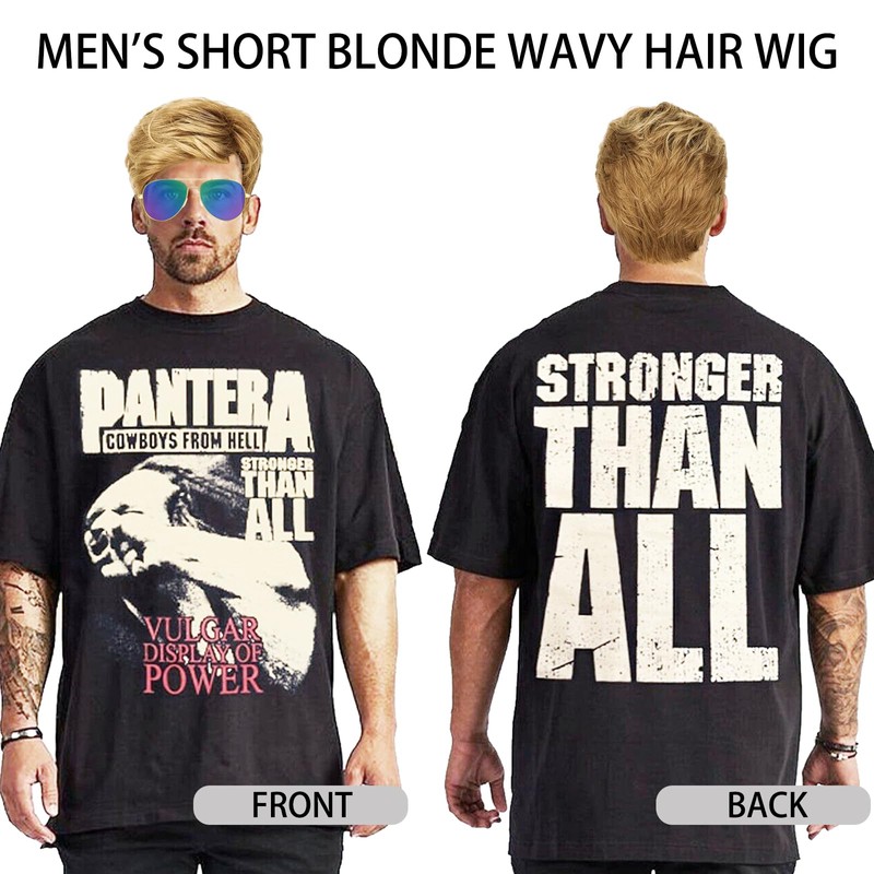 DAVBNM Men's Short Blonde Wavy Hair Wig, Daily Use Costume
