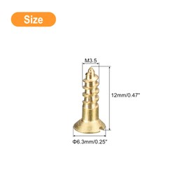 uxcell Brass Wood Screws, 25Pcs M3.5 x 12mm Slotted Drive Flat Head Self Tapping Screw Countersunk for Woodworking Furniture