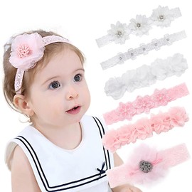 IYOU Baby Girl Headband with Grosgrain Bow Flowers Pink Hair Band Party Wedding Photography Hair Accessories for Children (Pack of 6) (White)
