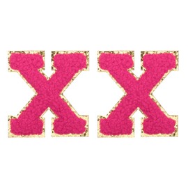 MECCANIXITY Chenille Letter Patches 2.2" Self Adhesive Alphabet X Stick on Embroidered Patch Sew on Letter Stickers Applique for Repairing Clothing Jeans Shoes Hats DIY(Rose Red, Pack of 2)
