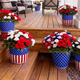 Breling 6 Pcs 4th of July Flower Pot Cover 250th Anniversary Decoration Outdoor Patriotic Planter Pot Cover Red Blue White Flower Decorative 250 Outdoor Planter Cloth for Independence Day Porch Garden