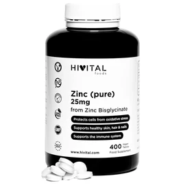 Zinc 25 mg of Zinc Bisglycinate. 400 Vegan Tablets for a Treatment of More Than 1 Year. High Quality Elementary Zinc. Made by HIVITAL