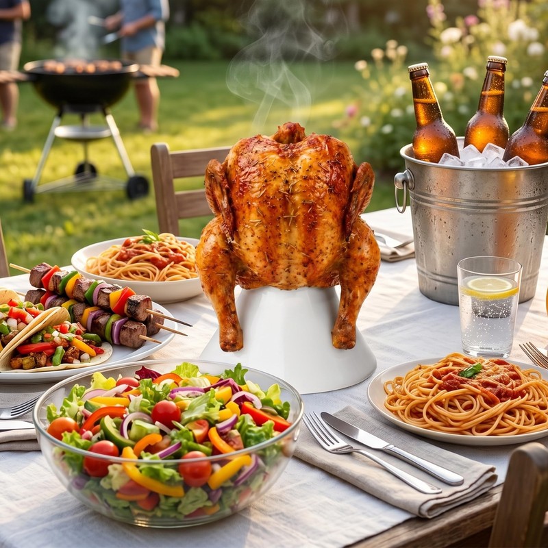 JUMUZHE Ceramic Chicken Roaster Rack, Beer Can Chicken Holder Stand