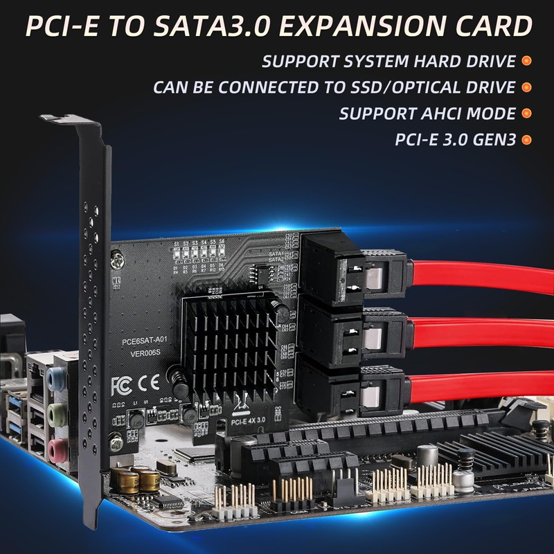 PCIe x1 SATA Card 6 Ports PCIE 3.0 SATA Expansion