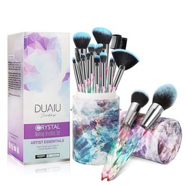 DUAIU 메이크업 브러시 15개 프리미엄 합성 브리스틀 크리스탈 핸들 세트 가부키 파운데이션 브러시 페이스 립 메이크업 브러시 세트 전문가 별이 빛나는 선물 상자(블루) [Blue] DUAIU Makeup Brush Set of 15 Premium Synthetic Bristles Crystal Handle Kabuki Foundation Brush Face Lip Makeup Brush Set Professional Starry Gift Box (