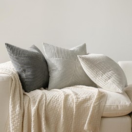 MIULEE Cushion Cover, 50 x 50 cm, Grey Corduroy, Set of 2 Cushion Covers, Decorative Cushion Cover, Sofa Cushion, Decorative Cushion, Striped Pattern, Patchwork Design for Living Room