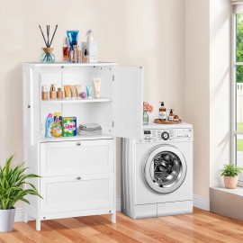 SEGAWE Bathroom Storage Unit Freestanding Cabinet with 2 Drawers and 2 Doors White