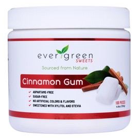 Evergreen Sweets Chewing gum -100 Pieces Jar - Natural Cinnamon Gum Made with Xylitol and Stevia - Sugar-Free, Aspartame Free and Vegan