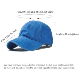 HH HOFNEN Gorra de béisbol de algodón de sarga lavada, estilo vintage, ajustable, #1 azul lago , Talla única