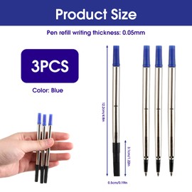 3X Blue Parker Quink Compatible Rollerball Pen Refills, Medium Tip (0.7mm) for Smooth and Reliable Writing, Certified ISO 12757.2, Premium Pigmented Ink, Long-Lasting for Parker Ballpoint Pens