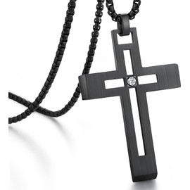 Jiahanzb Cross Necklace Stainless Steel Crucifix Pendant Jewellery for Men Silver Gold Black Colours, Sterling Silver