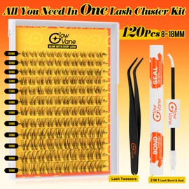 Natural Cluster-Lashes Kit D Curl, Glowvane Eyelashes Individual Kit 8-18mm, Cluster Lashes with Lash Bond and Seal and Tweezers, Reusable Eyelash Clusters Easy to Use and Remove(Natura A)