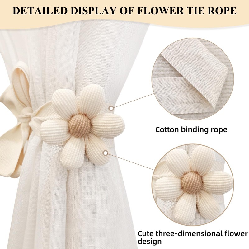 MWRDSM 2pcs Curtain Tiebacks, Flower Curtain Ties for Drapes, Curtain