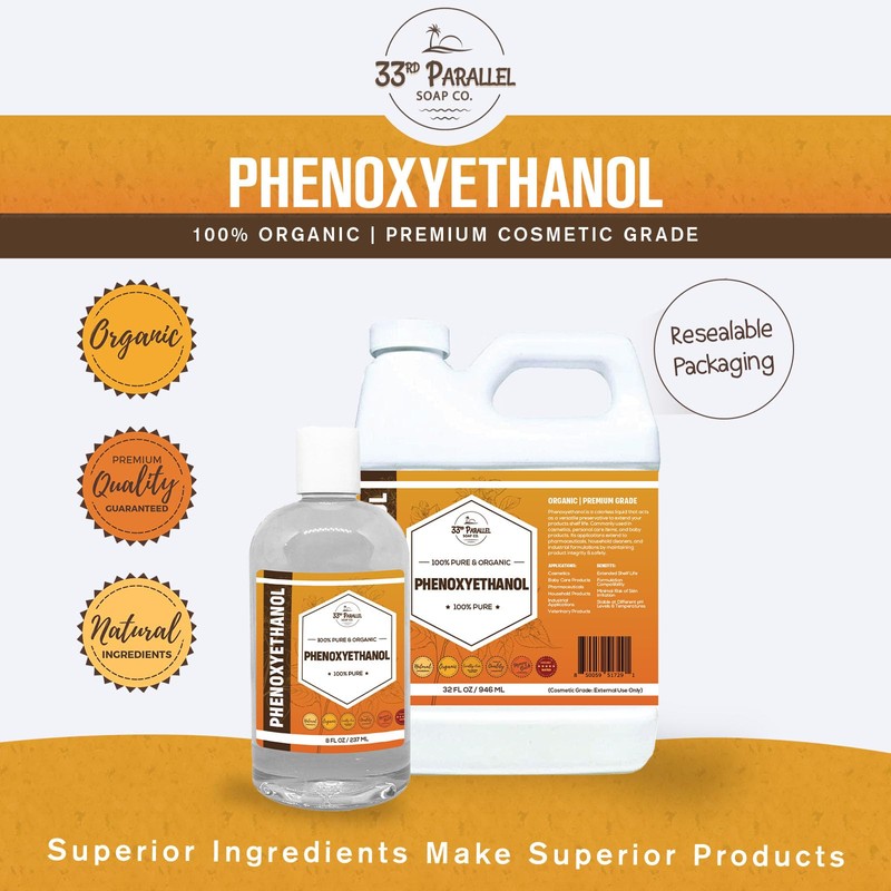 PHENOXYETHANOL Preservative Liquid (8 oz) Paraben-Free; Formaldehyde-Free; Water & Oil