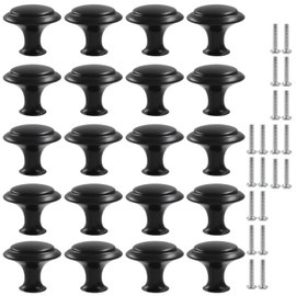 Aracombie 20Pcs Black Cabinet Knobs, 1 Inch / 27 mm Diameter Round Drawer Handles with Screws for Cabinet, Cupboard, Wardrobes, Dresser, Furniture, Kitchen