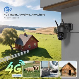 Ctronics 2.5K 4G LTE Outdoor Surveillance Camera with SIM Card, 4MP PTZ IP Camera with Car Tracking, 30 m Colour Night Vision, 2-Way Audio, 8 Presets, Cloud/FTP/NVR, Wall & Ceiling Mounting, IP66