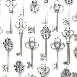 Makhry Mixed Pack of 30 Vintage Retro Rustic Skeleton Keys in Antique Silver Color,3 Style,30 pcs Rustic Wedding Favor(Antique Silver)