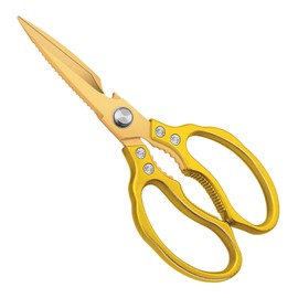 CGBE Kitchen Scissors, Multi-Purpose Kitchen Shears, Heavy Duty Dishwasher Safe Food Scissors for Chicken, Poultry, Fish, Meat & Herbs with Non-Slip Grips - ALL Gold