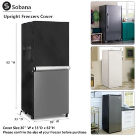 Upright Freezers Cover,Waterproof Outdoor Fridge Cover with Double Zipper for Outdoor 7.6-10.1 Cubic Feet Compact Stand Up Freezer Covers (30" W x 33" D x 62" H,Black)