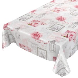 ANRO Oilcloth Tablecloth, Washable, Roses, Country House Antique Style, Grey, 180 x 140cm
