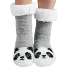 Fluffy Slipper Socks Womens, Thermal Bed Warm Socks for Women Fuzzy Animal Cosy Socks Ladies with Grippers Fleece Thick Non Slip Socks Girls Cozy Winter Soft Anti-Slip Socks