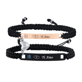 VNOX Couple Bracelet Men Women Gift: Leather Bracelets for Men Silver 21 cm Length Jewellery for Dad Son Brother Husband I Love You