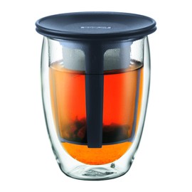 BODUM ボダム グラス コップ ティーフィルター 茶こし TEA FOR ONE ティーフォーワン ティーフィルター付き ダブルウォール 350ml ブラック ステンレスフィルター ガラスビーカー 紅茶 【正規品】 K11153-01