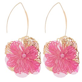 KorViSHOW Pink Flower Dangle Drop Earrings, Bohemian Layered Plumeria Floral Petal Dangle, Statement Lightweight Stud Earring for Women Wedding Summer Vacation Ear Accessories Gifts