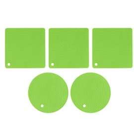 5 PCS 2 Round 3 Square Silicone Honeycomb Mat Multipurpose Hot Pads for Hot Dishes Tables Green