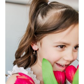 Cherished Moments 14K Gold-Plated Huggie earrings with Cross for First Communion Gift for Girls