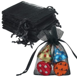 HRX Package Small Gift Bags, 100pcs Black Organza Bags Mini Lavender bags for Jewellery Wedding Favour Bags Drawstring Little Sweet Mesh Pouches (5x8cm)