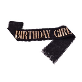 Birthday Girl Sash, Black Lace Rose Gold Word Glitter Sash, Happy Birthday Princess Party Decorations, Women's Birthday Party Supplies, 16, 18, 21, 30, 40, 50 or Any Other Birthday Party（Double lace ）