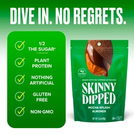 SkinnyDipped Mocha Splash Almonds, Healthy Snack, Plant Protein, Gluten Free, 3.5 oz Resealable Bags, Pack of 5