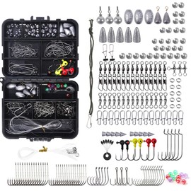 SOUUXIU 183pcs Fishing Accessories Kit Bass Trout Fishing Tackle Box with 183 Essential Hooks Sinkers Jig Heads for Freshwater Saltwater Fishing Gifts for Men Dad (183pcs)