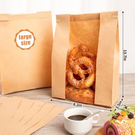 50pcs Large Paper Bread Bags for Sourdough Breads Storage/Bakery Packaging Bags with Window, Homemade Bread Loaf Bag with Tin Tie Tab Lock for Cookies and Treats (13.7''x8.2''x3.5'')