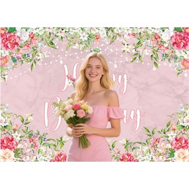 Flowers Happy Birthday Backdrop For Girls Pink Floral Photography Background Banner Women Birthday Party Decoration (7X5FT)