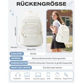 suradar School Backpack Teenager Girls Laptop Backpack Laptop Bag 14 Inch Backpack Women's Waterproof Backpack Daypack for School, Cycling, Leisure and Travel, A-beige